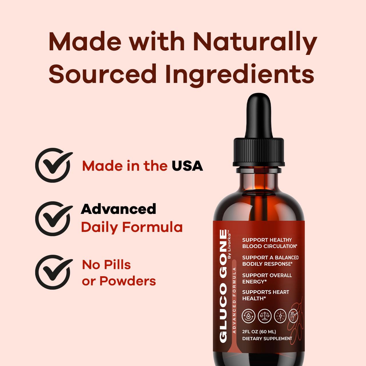 LIVORKA GlucoGone Liquid Drops 510g on a kitchen counter