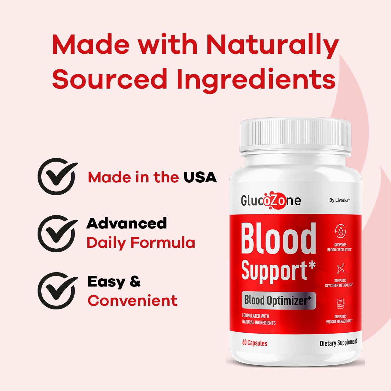 LIVORKA GlucoZone Blood Support Capsules on a wooden table