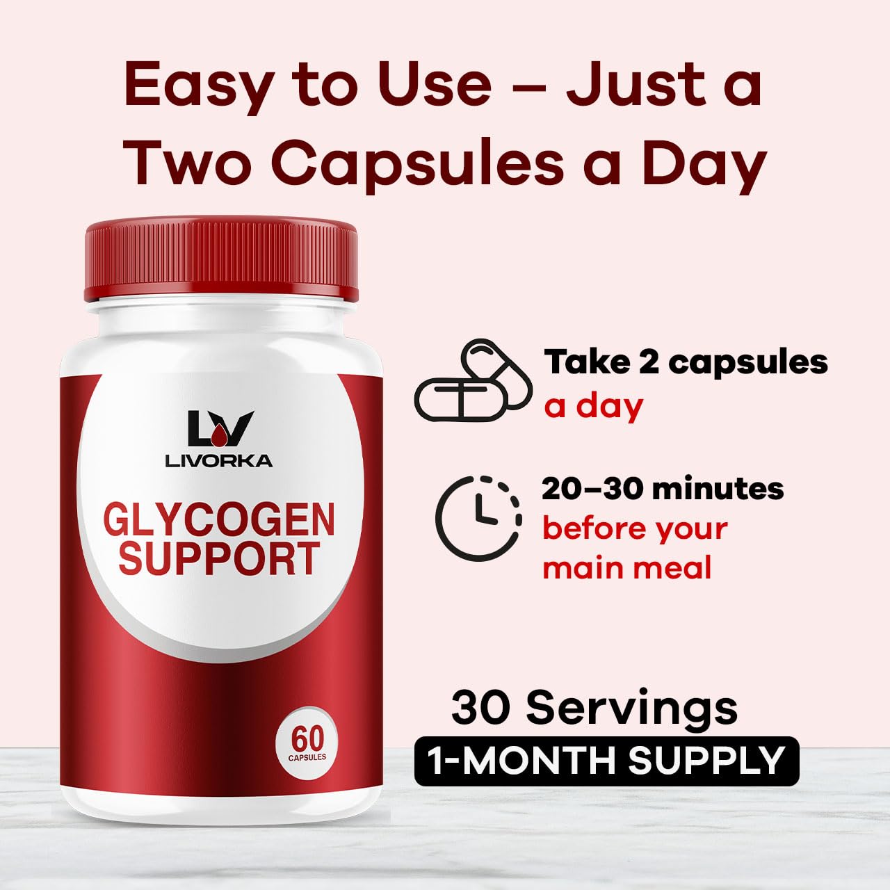 LIVORKA Glycogen Capsules opened bottle with capsules