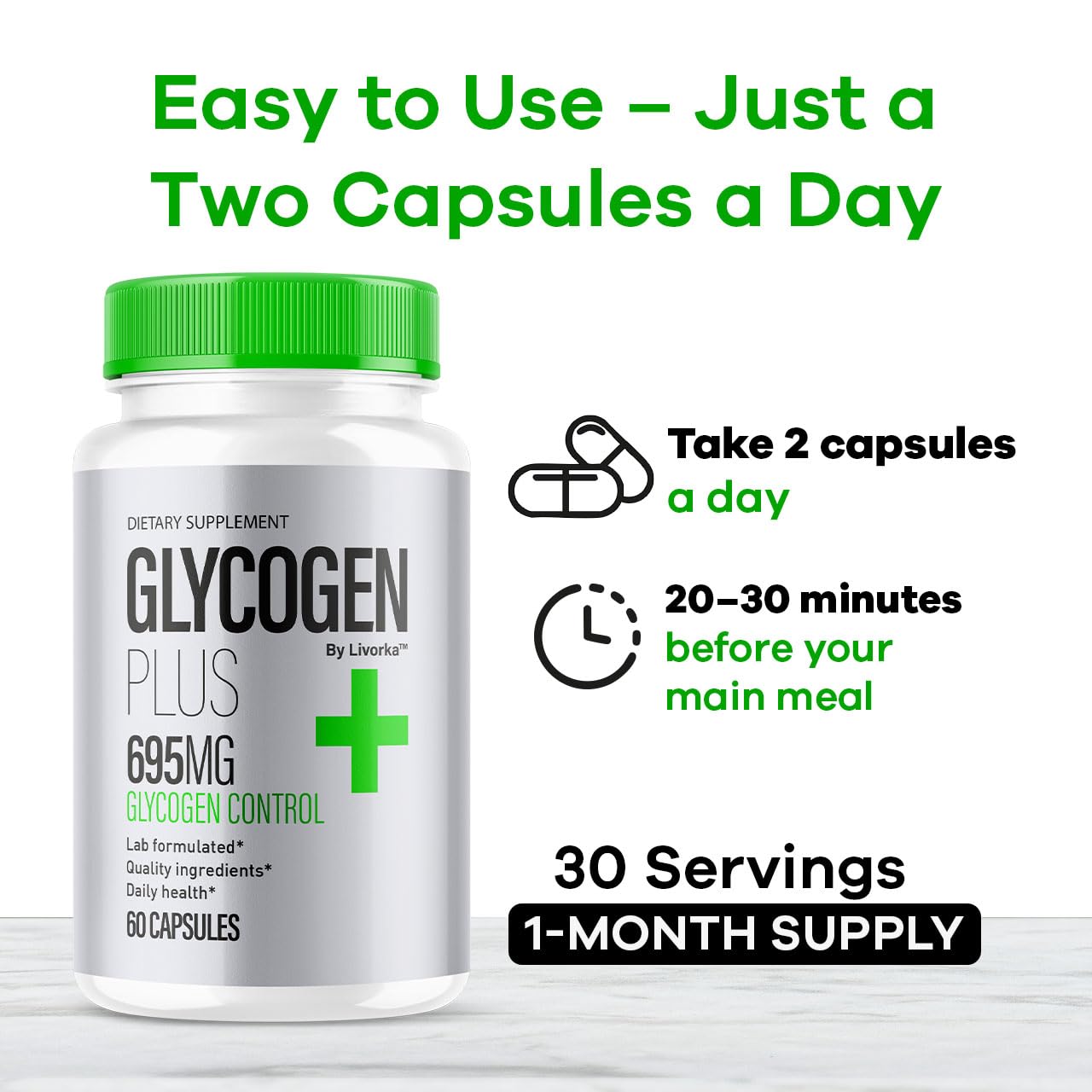 LIVORKA Glycogen Plus 600mg Capsules label close-up