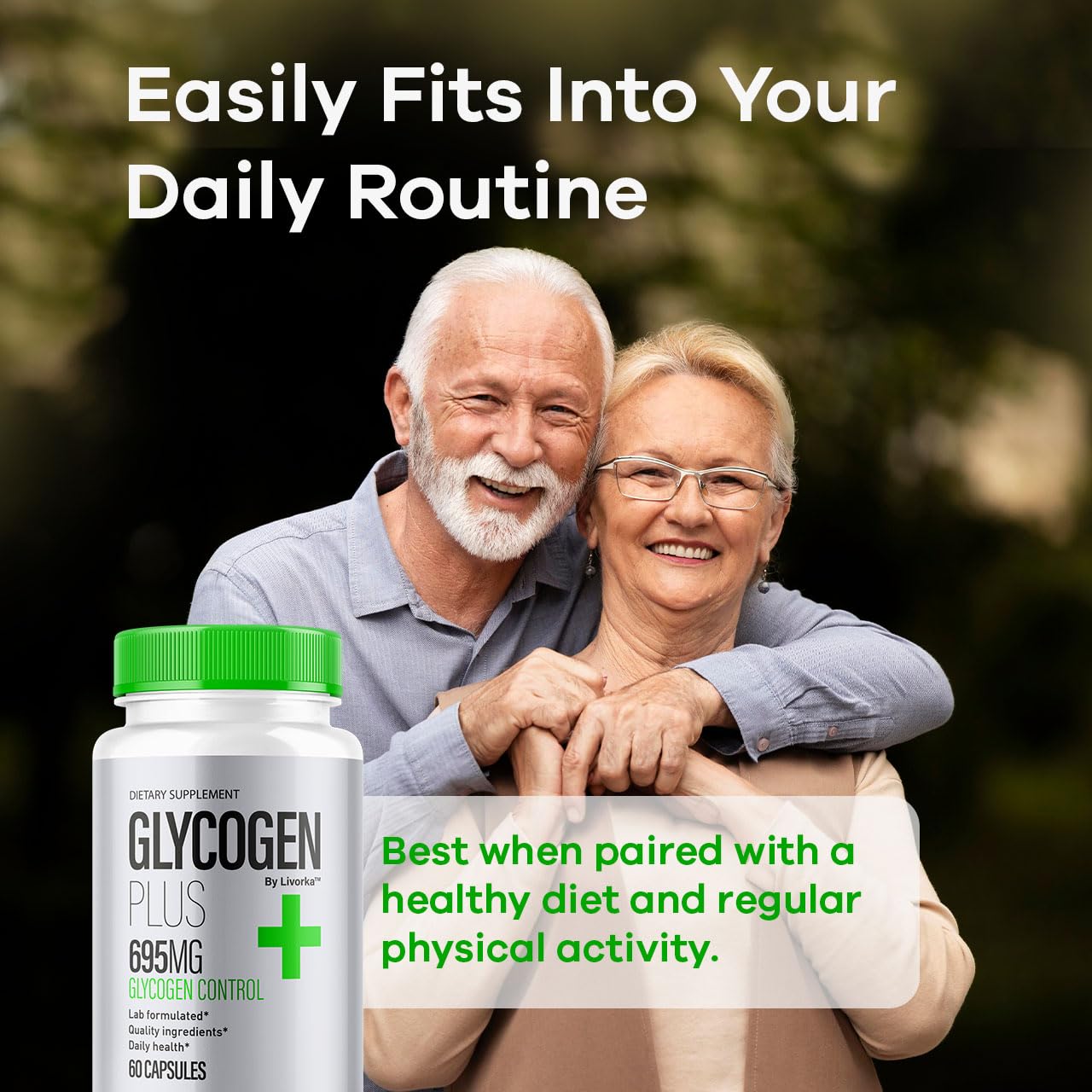 LIVORKA Glycogen Plus 600mg Capsules on a wooden table