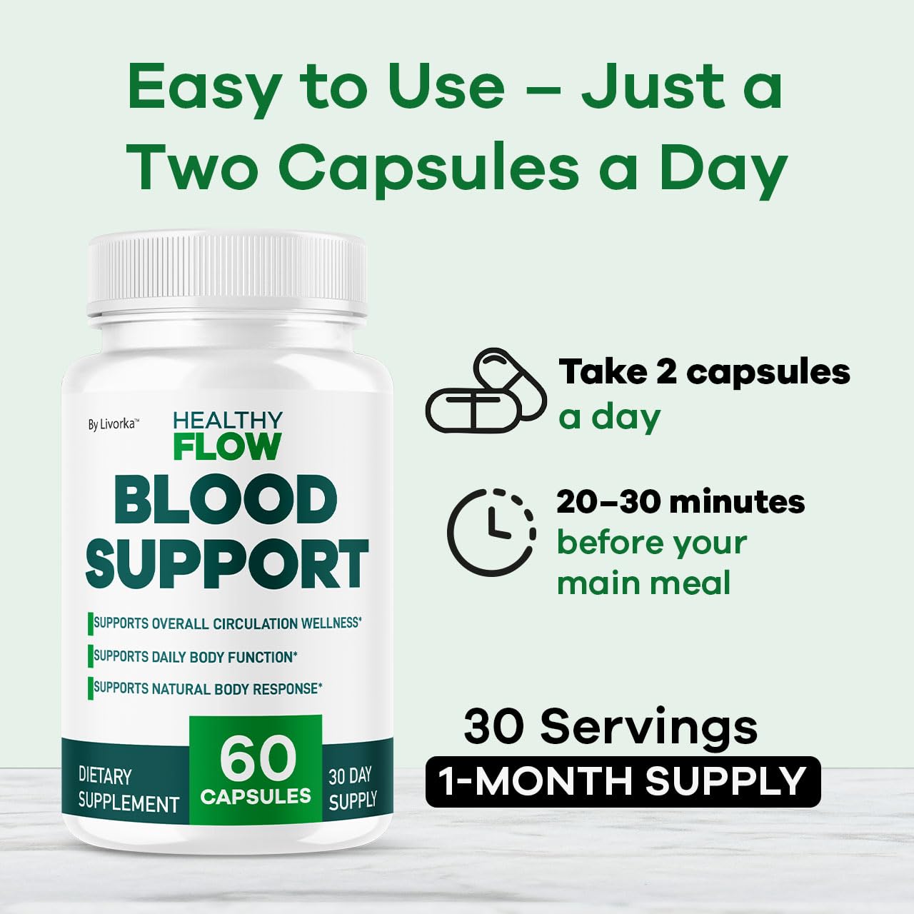 LIVORKA Healthy Flow Blood Capsules 695 mg capsules close-up