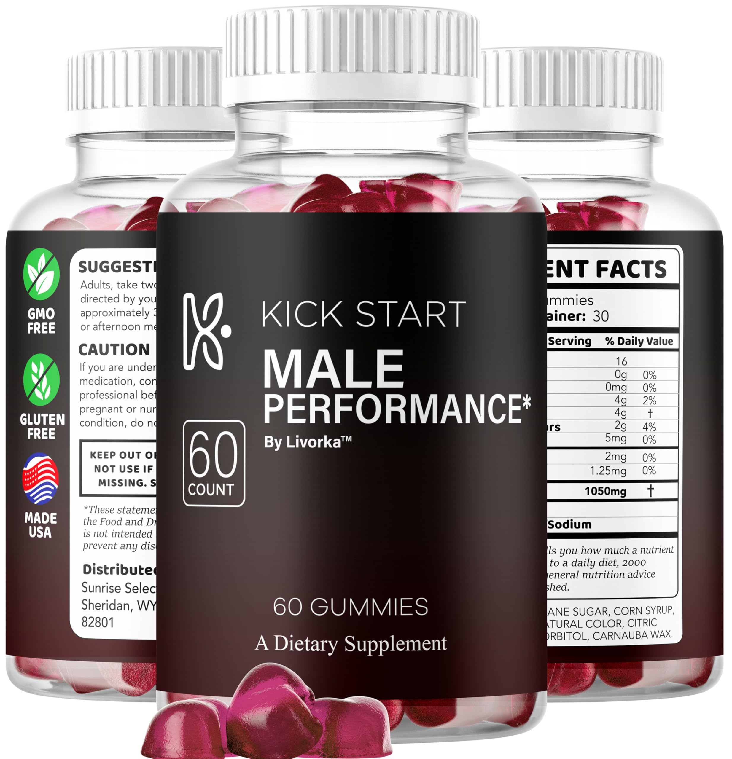 LIVORKA Kickstart Gummies for Men 170g with ingredients label