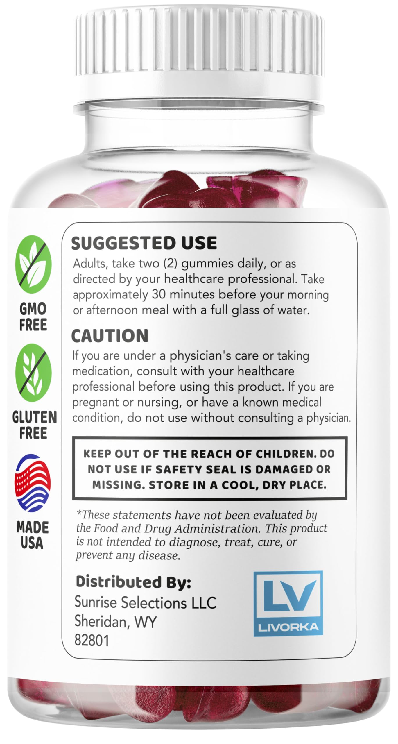 LIVORKA Libicade Gummies back view showing nutritional information