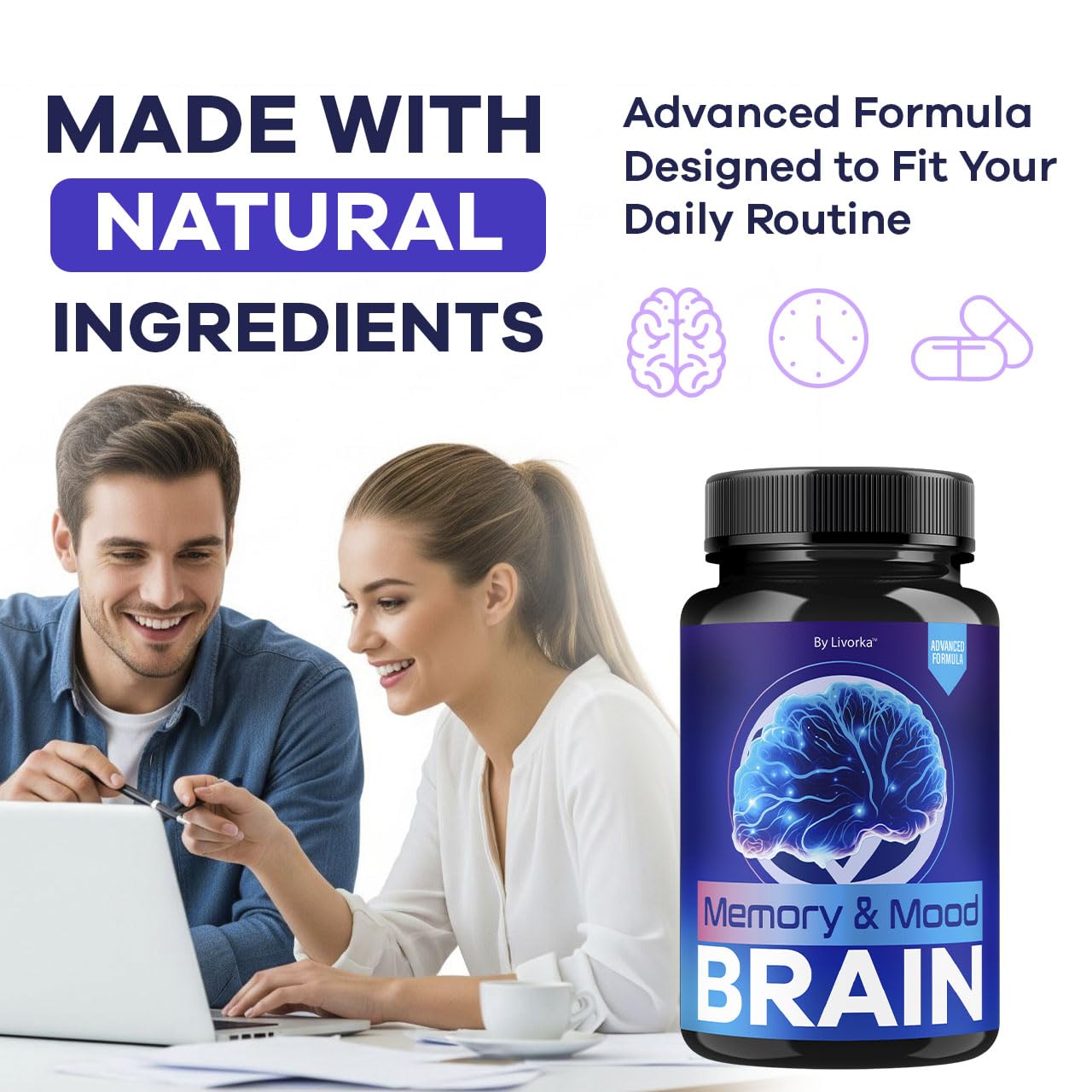 LIVORKA Memory & Mood Brain Supplement 170g on a table