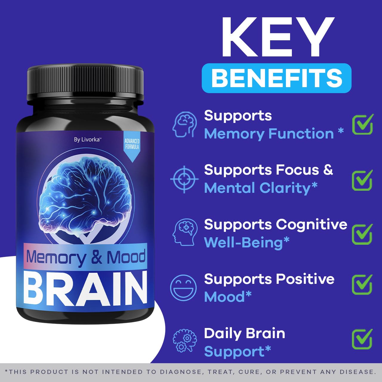 LIVORKA Memory & Mood Brain Supplement 170g packaging