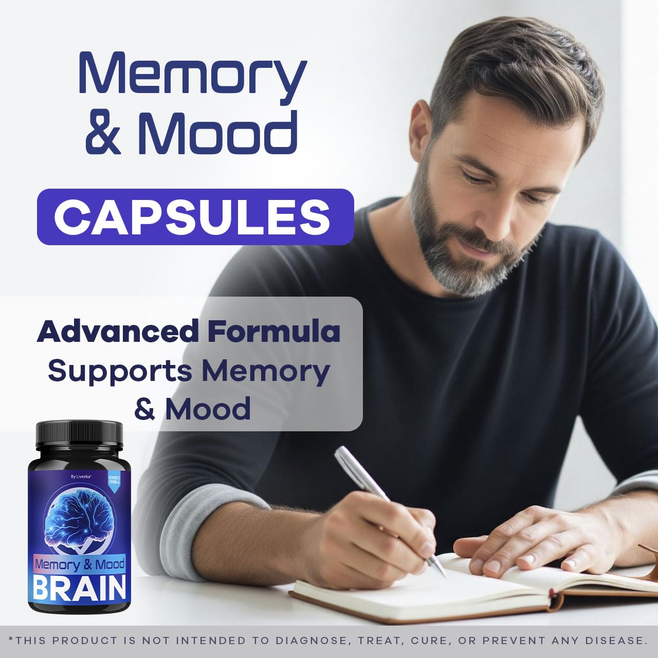 LIVORKA Memory & Mood Brain Supplement 68g back view