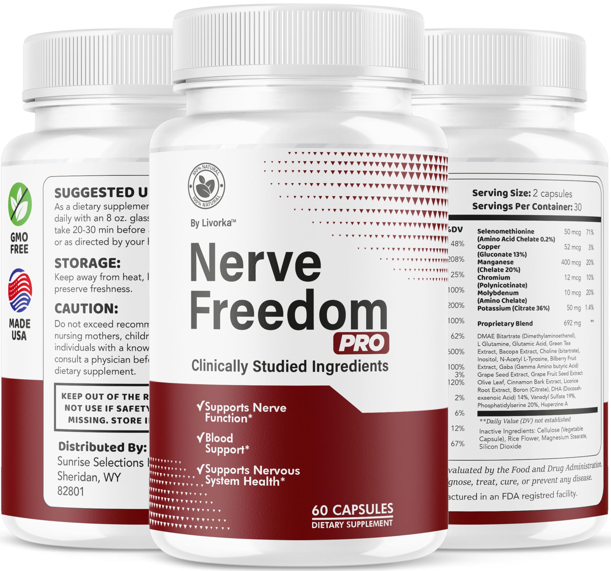 LIVORKA Nerve Freedom Pro Capsules displayed with other supplements