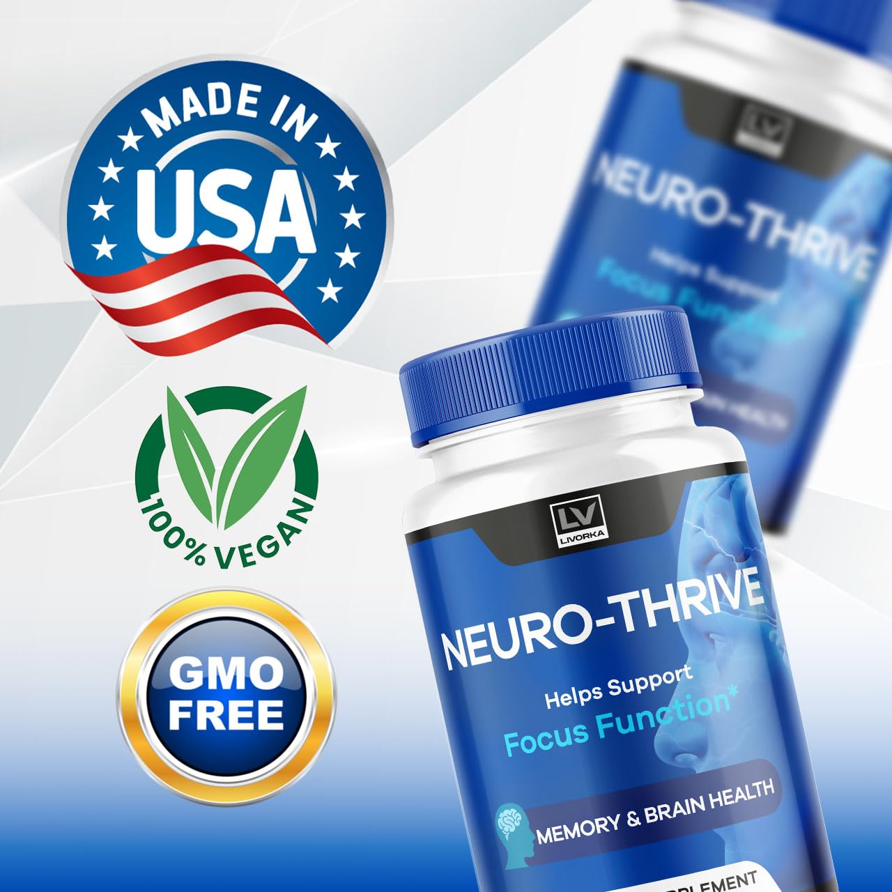 LIVORKA Neuro Thrive Brain Capsules back view with ingredient label