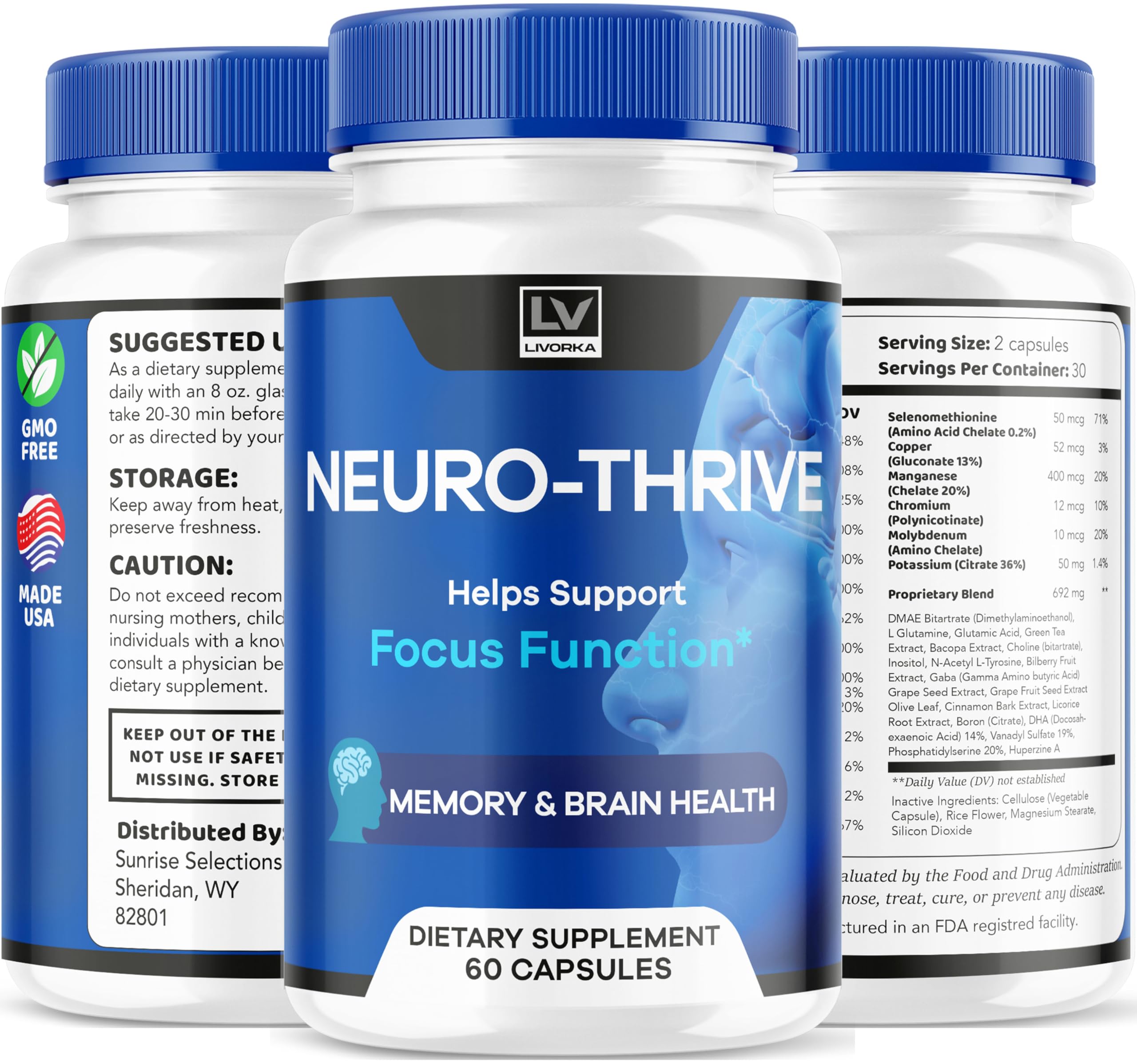 LIVORKA Neuro Thrive Brain Capsules with a measuring spoon for dosage
