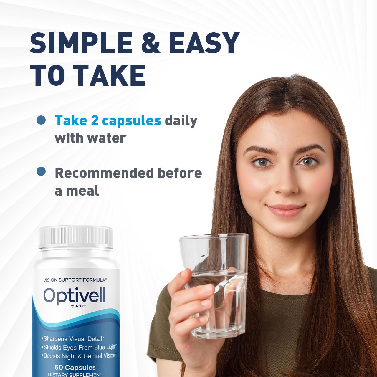 LIVORKA Optivell Daily Vision Support Capsules on a wooden table