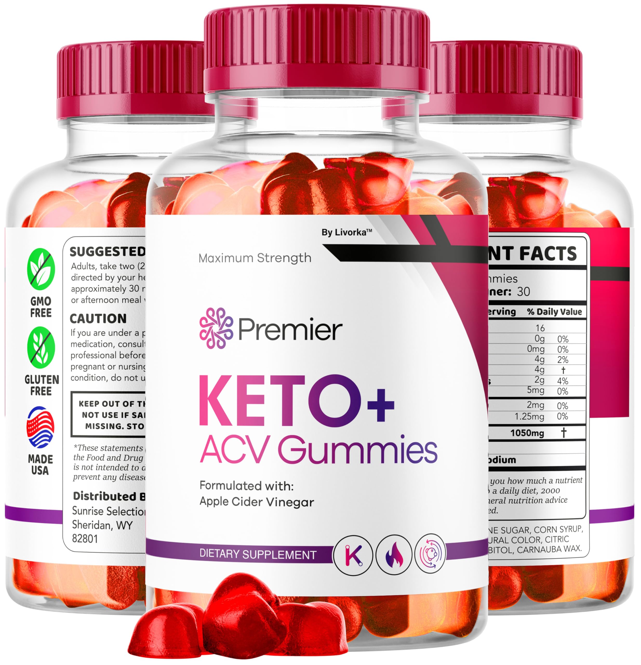 LIVORKA Premier Keto ACV Gummies with ingredients displayed