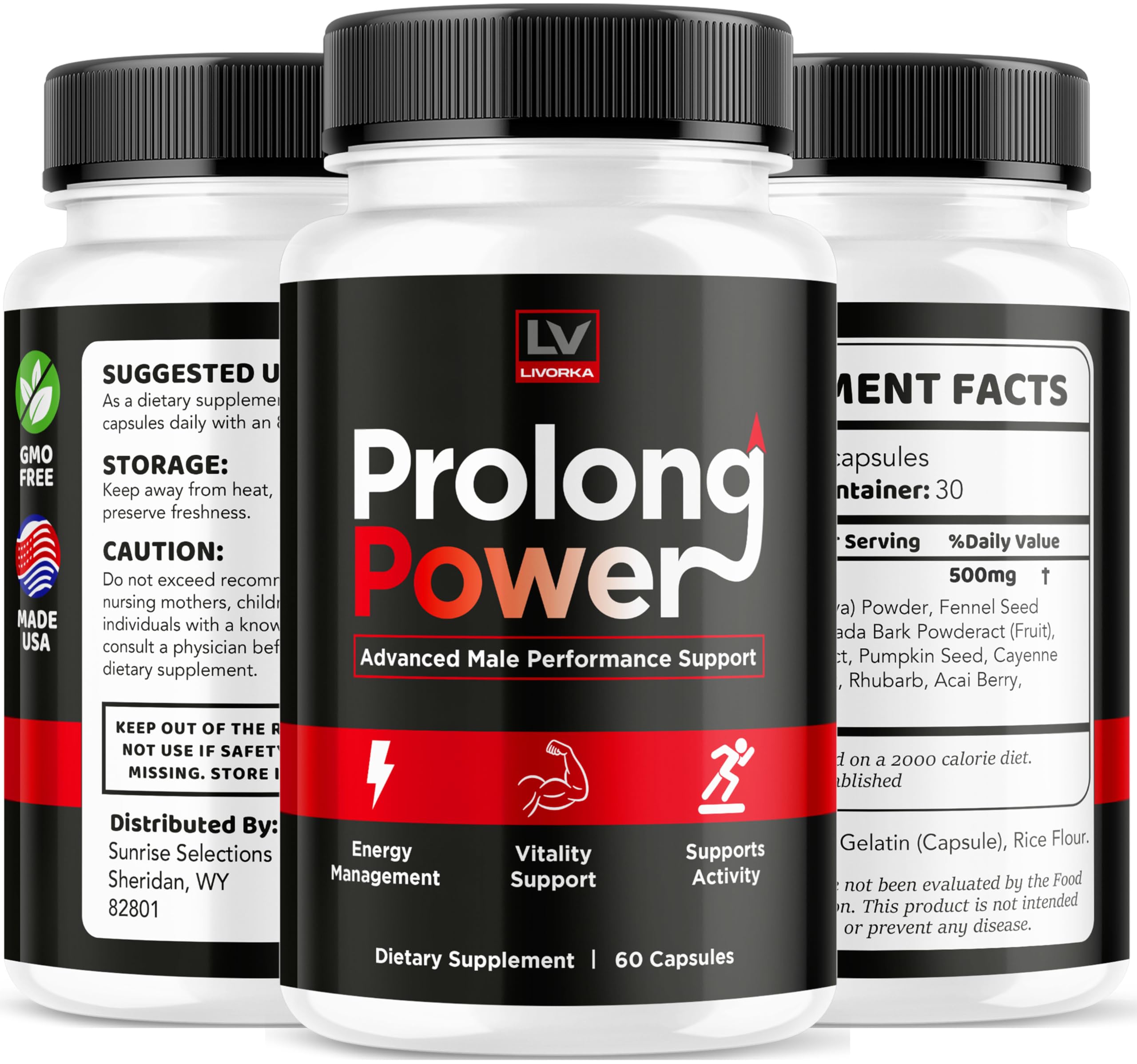 LIVORKA Prolong Power Capsules lifestyle scene with supplements