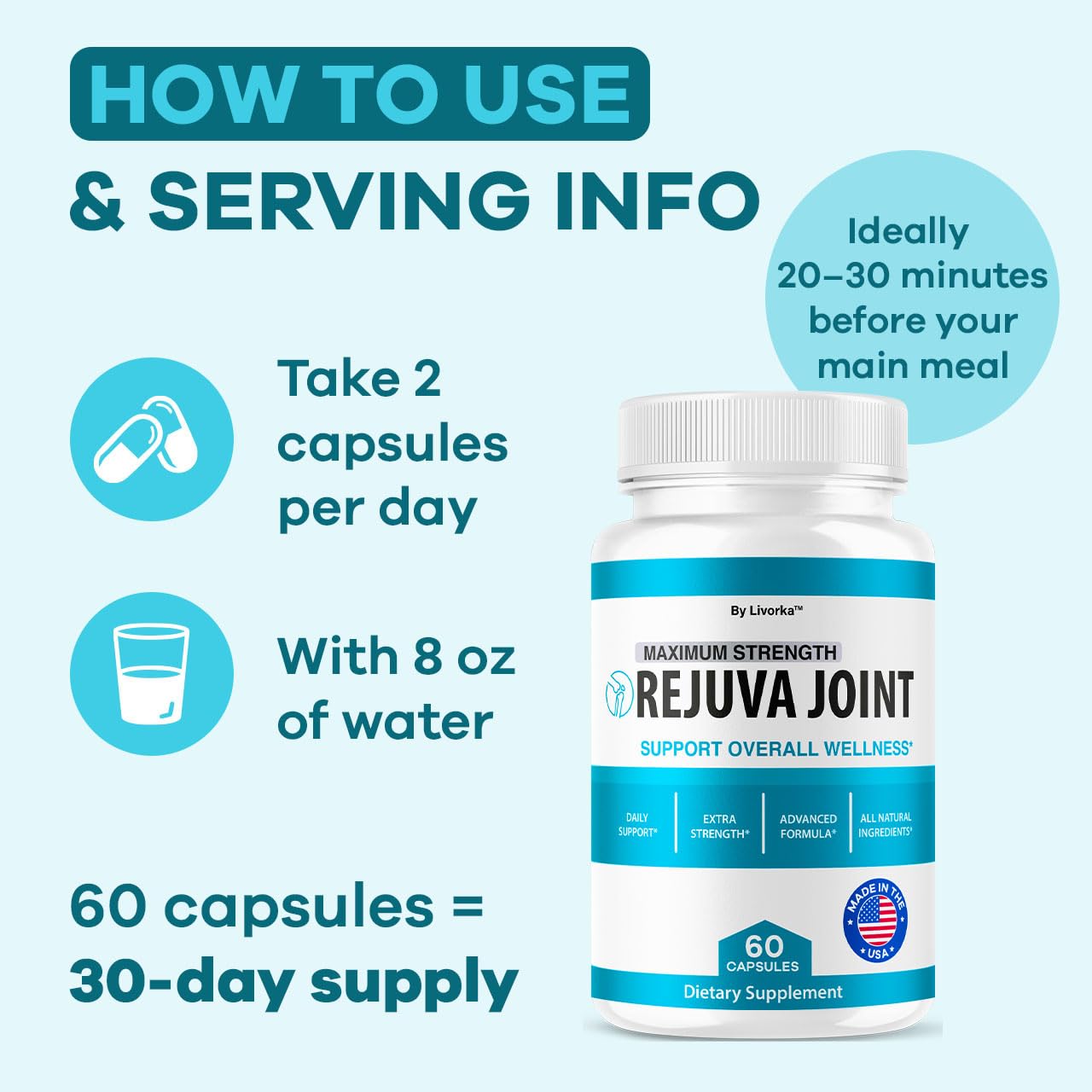 LIVORKA Rejuva Joint Supplement Capsules with label