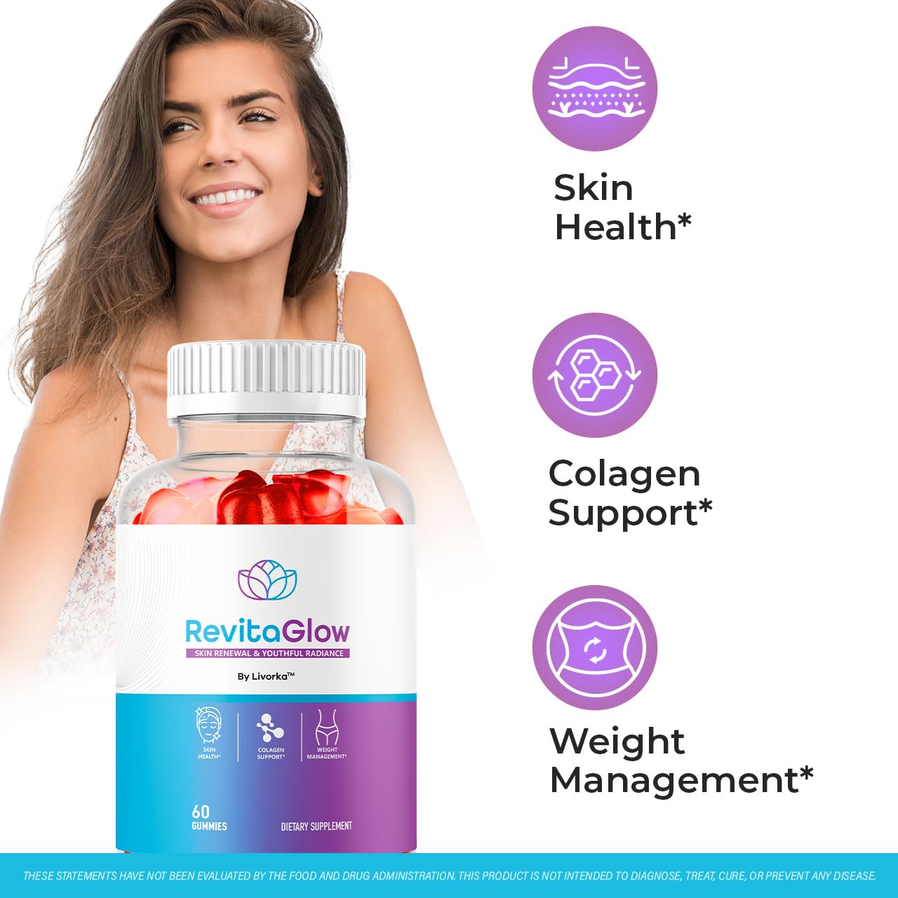 LIVORKA RevitaGlow Gummies displayed with other supplements