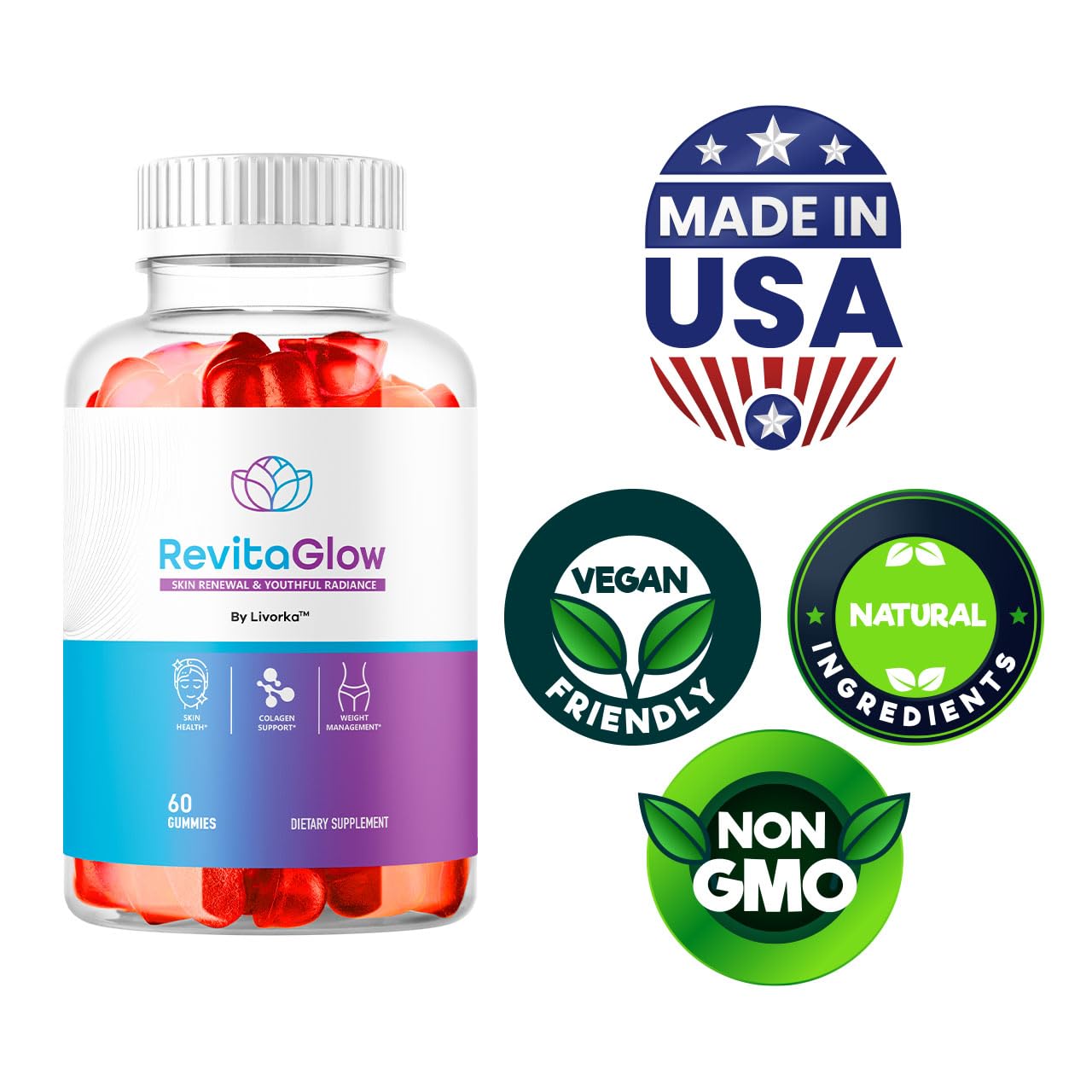 LIVORKA RevitaGlow Gummies opened pack with gummies inside