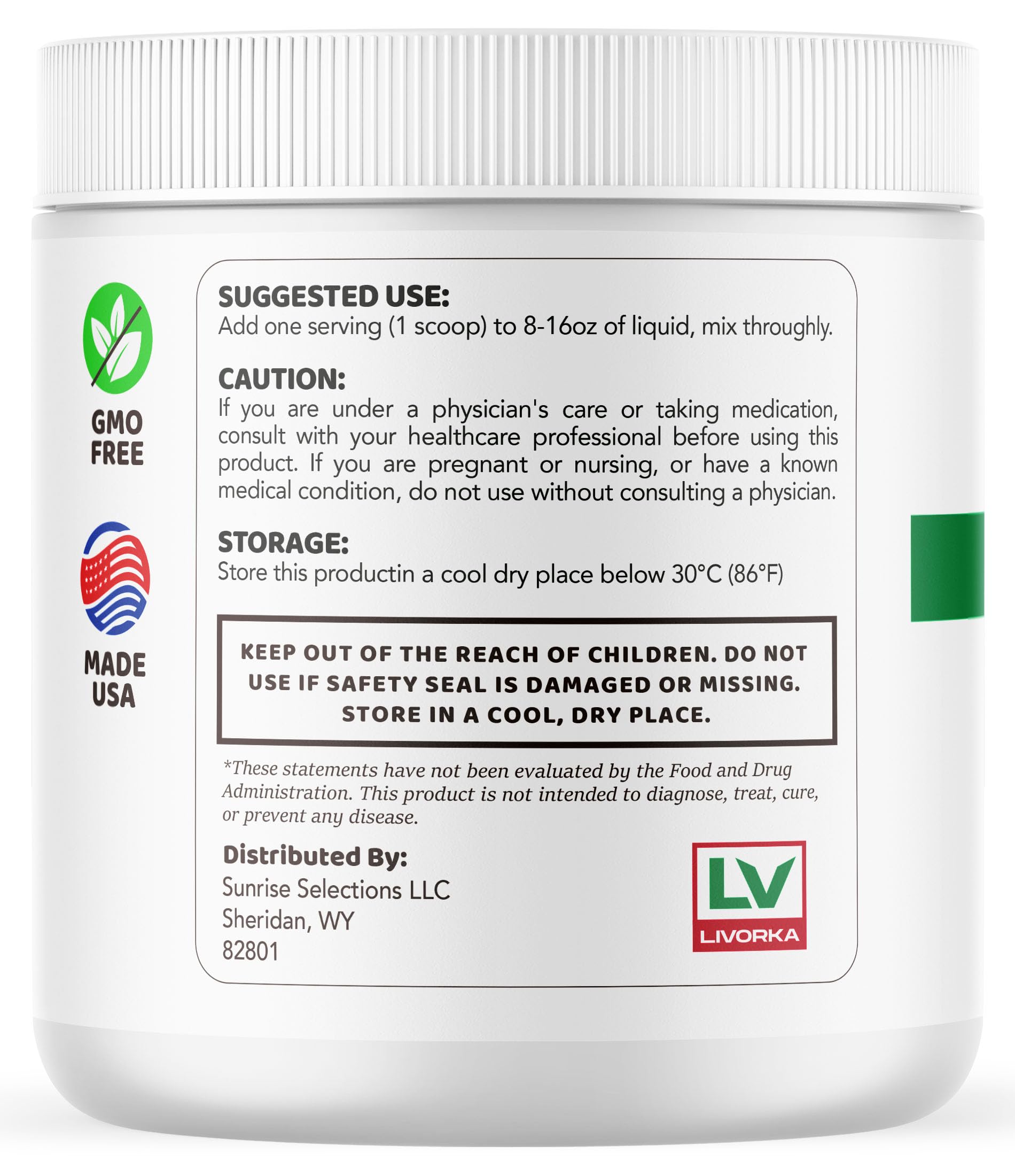 LIVORKA Testo Greens Powder 170g side view