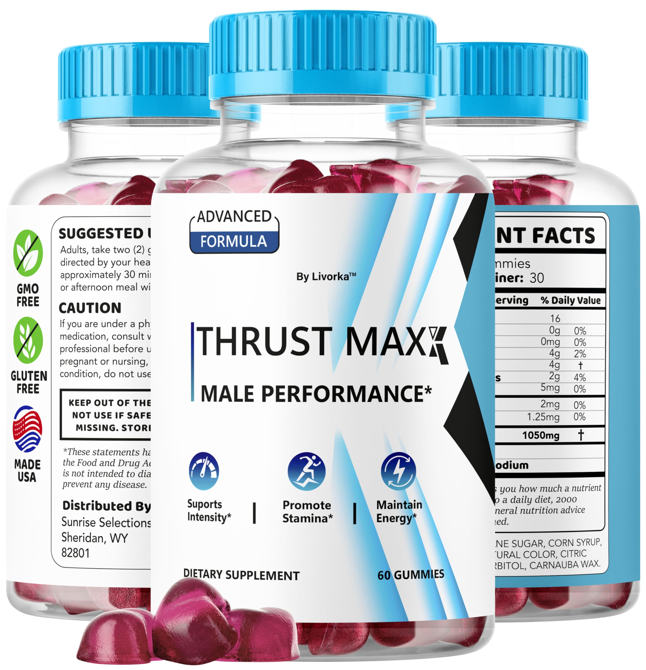 LIVORKA Thrust Maxx Gummies packaging on a kitchen counter