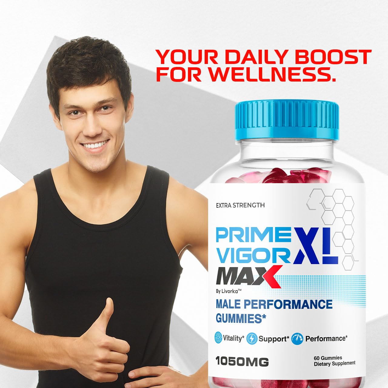 LIVORKA Vigor XL Max Gummies for Men on a wooden table