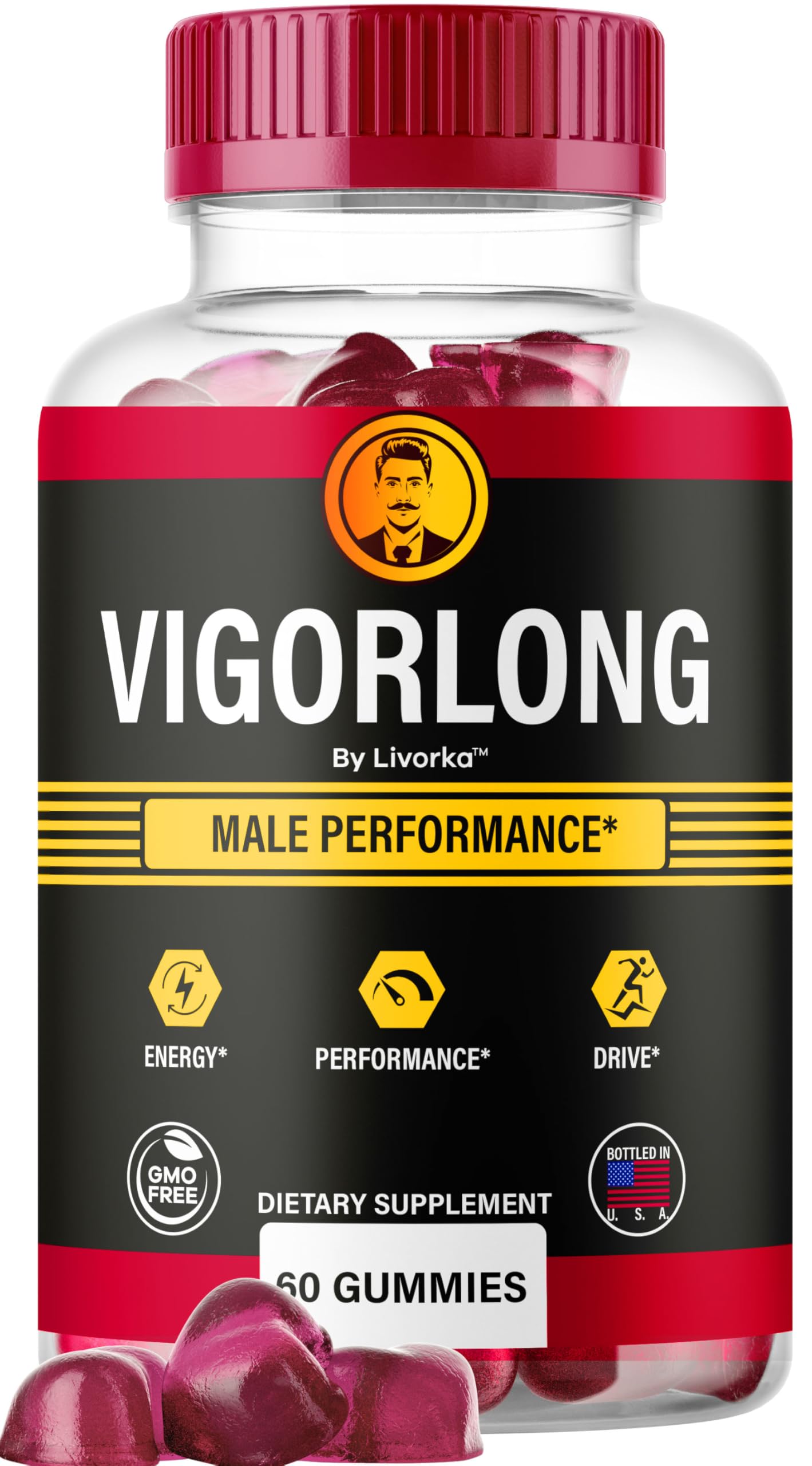 LIVORKA Vigorlong Gummies for Men front view with packaging
