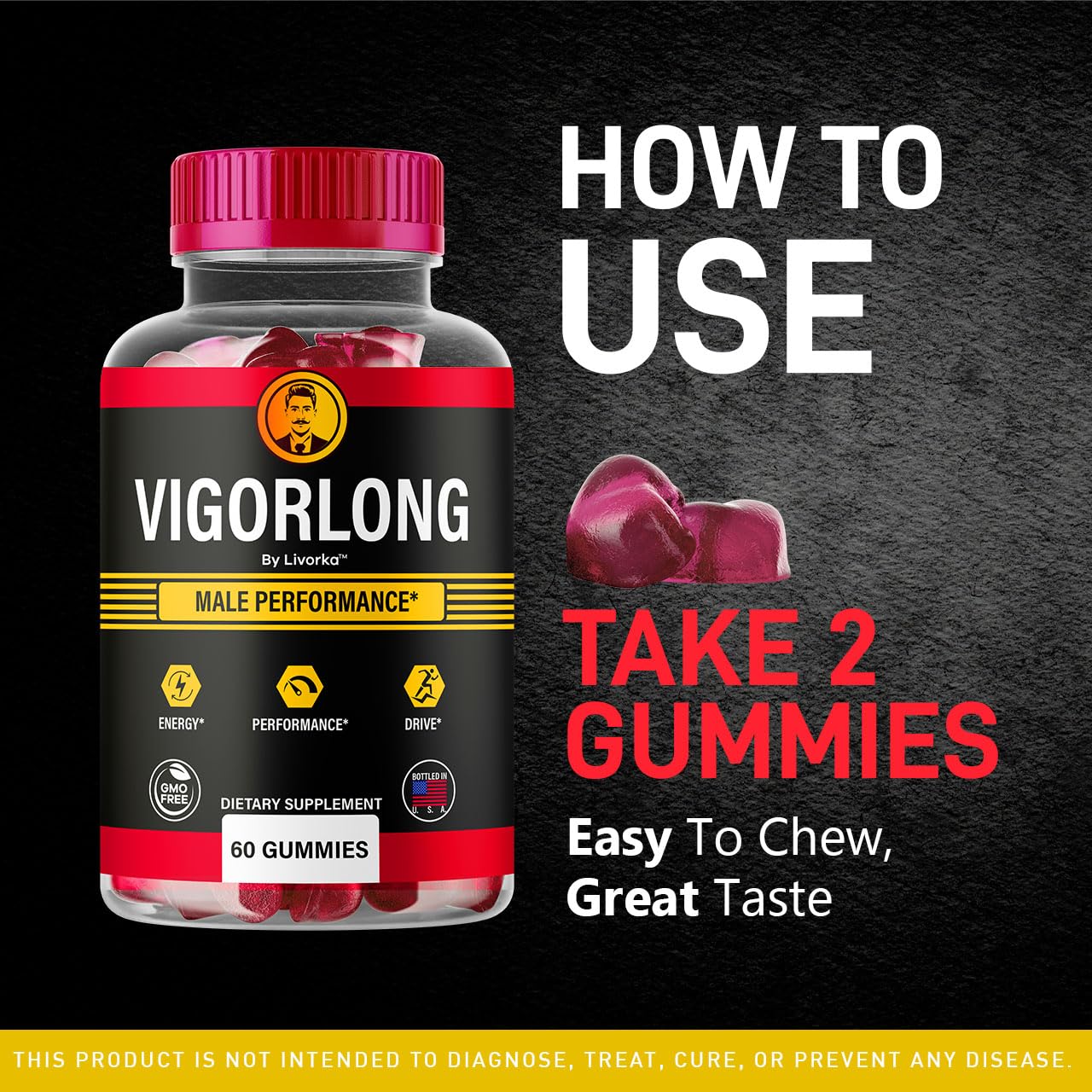 LIVORKA Vigorlong Gummies for Men in hand for size comparison