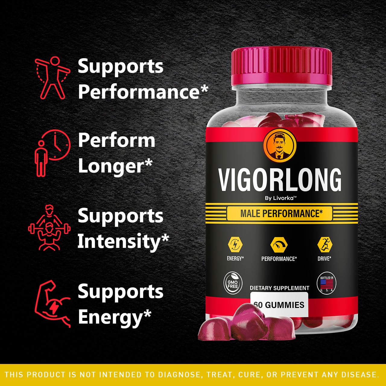 LIVORKA Vigorlong Gummies for Men side view showing gummy texture