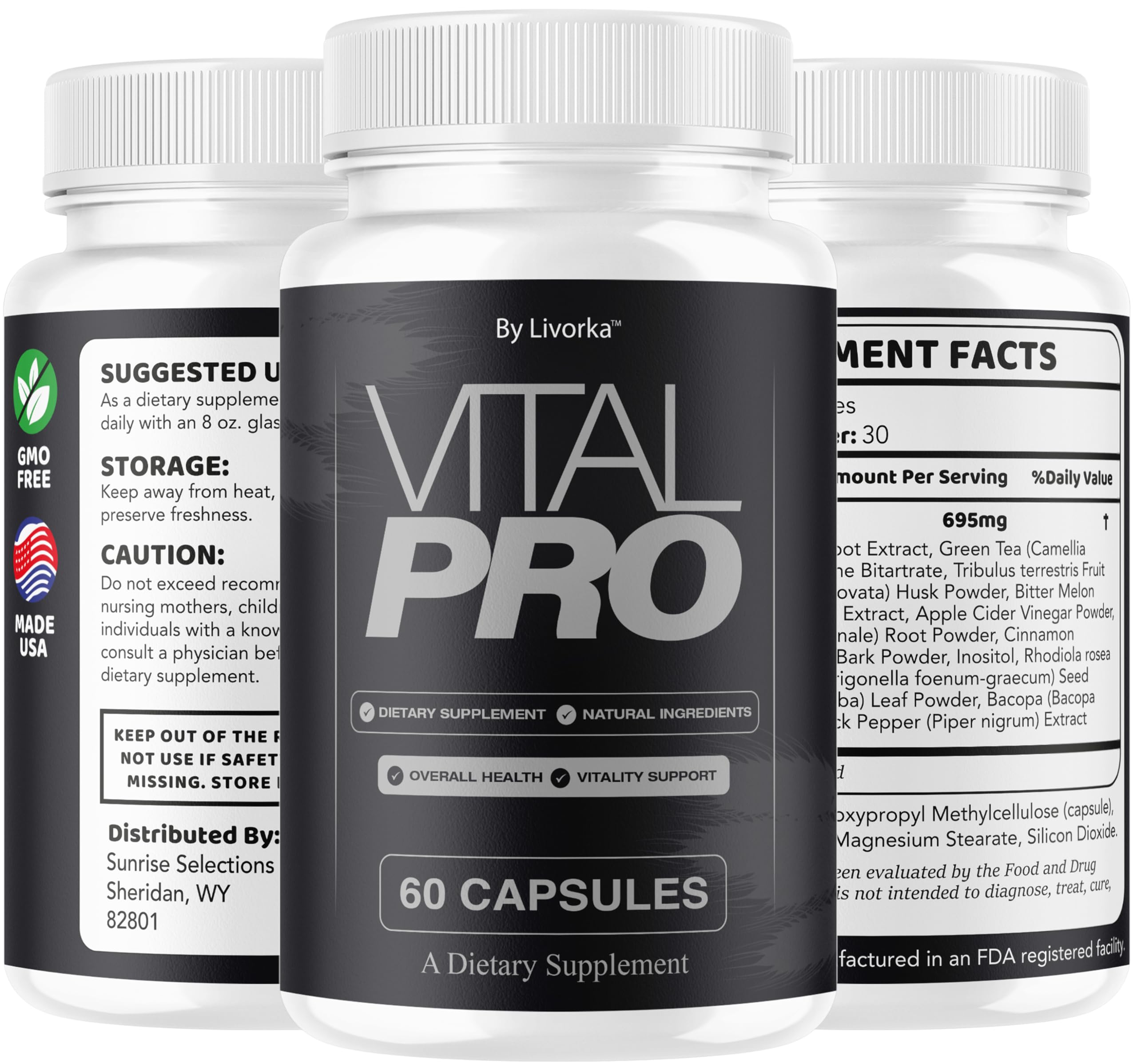 LIVORKA Vital Pro Blended Vitamin & Mineral Supplement ingredients list on the label