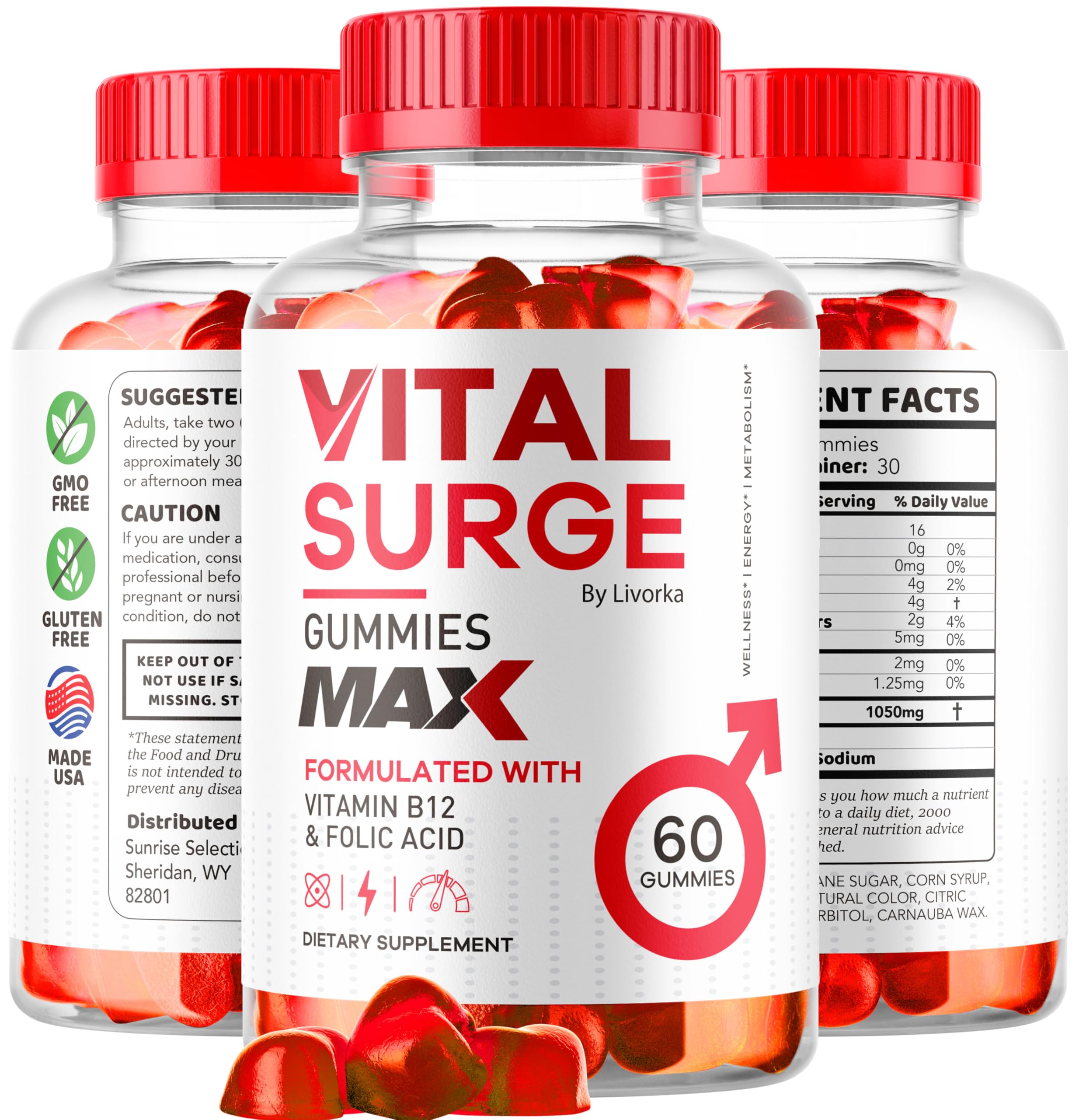 LIVORKA Vital Surge MAX Gummies back view showing ingredients
