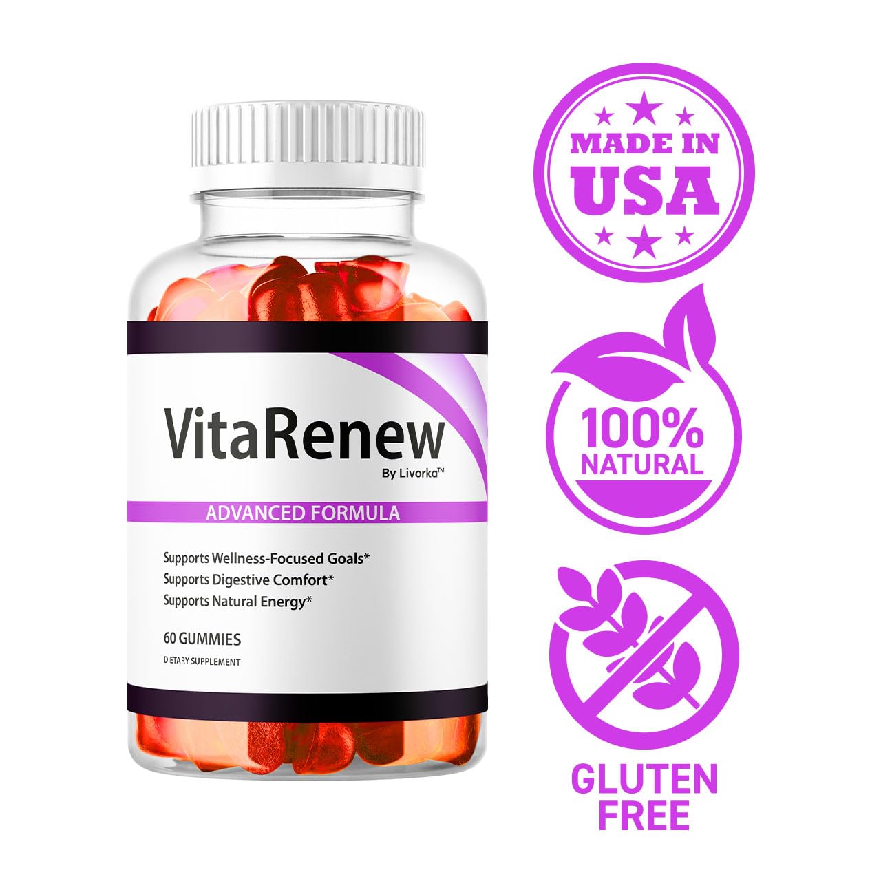 LIVORKA Vitarenew Advanced Gummies on a kitchen counter