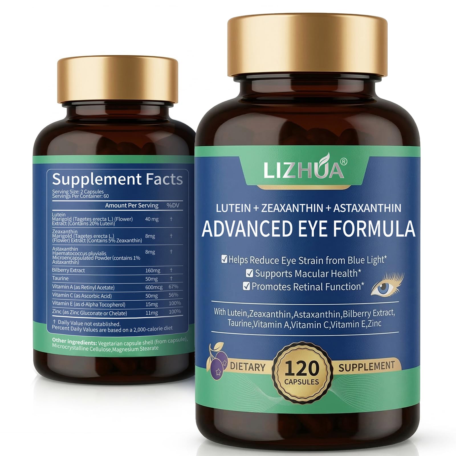 LIZHUA Lutein Supplement 120 vegan capsules front view