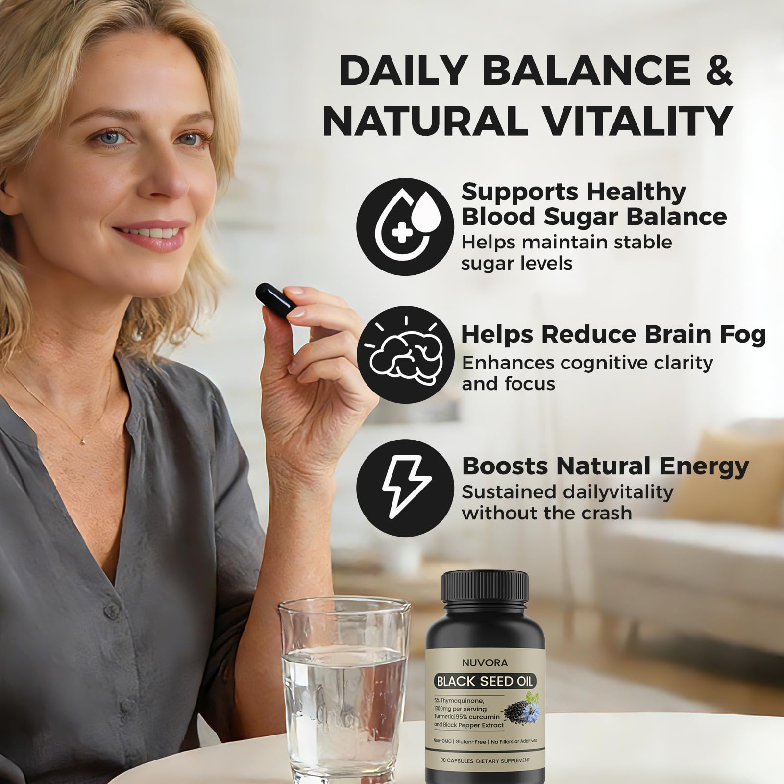 LKNSIH Black Seed Oil Softgels in hand for size comparison