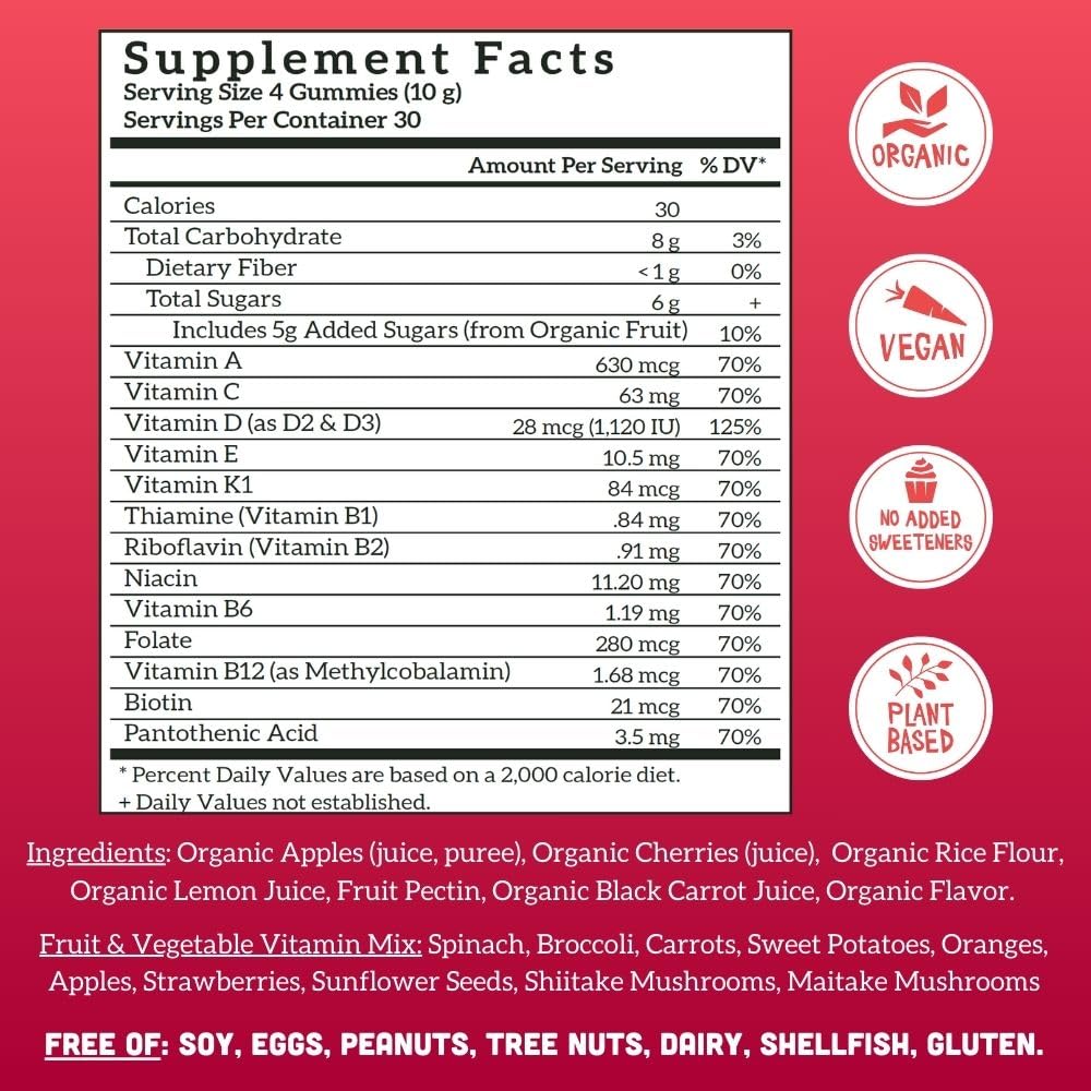 Llama Naturals Adult Multivitamin Gummies cherry flavour close-up