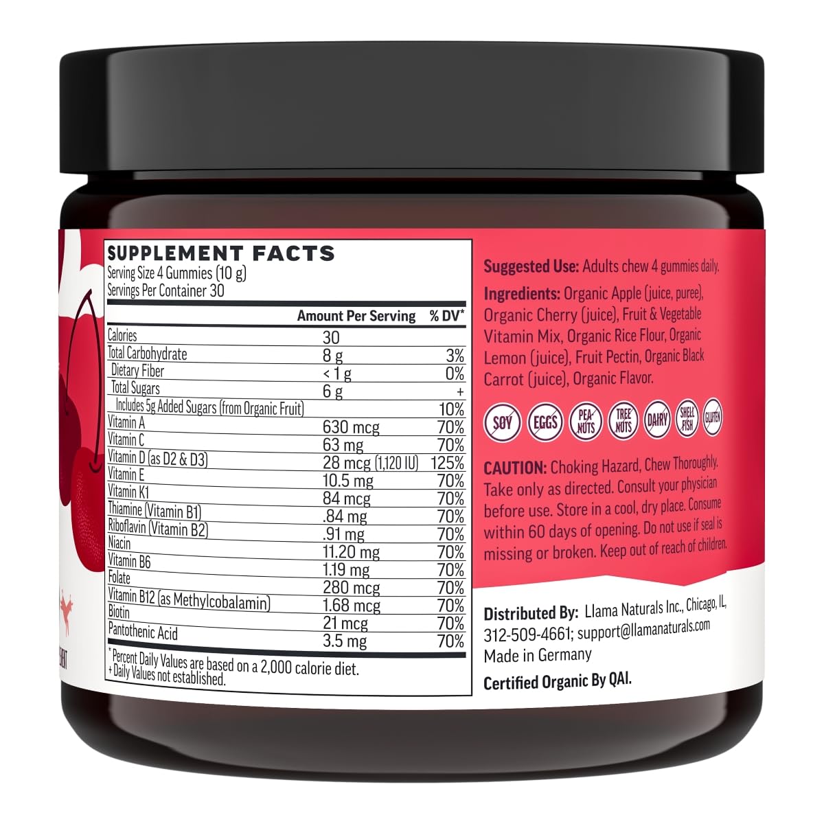 Llama Naturals Adult Multivitamin Gummies with fresh fruit