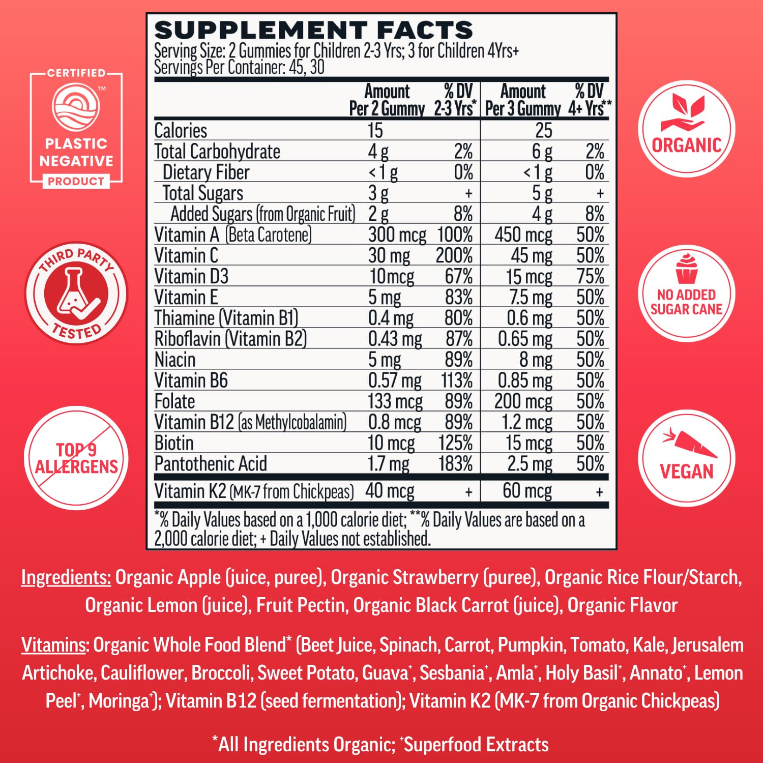 Llama Naturals Kids Multivitamin Gummies 272g packaging