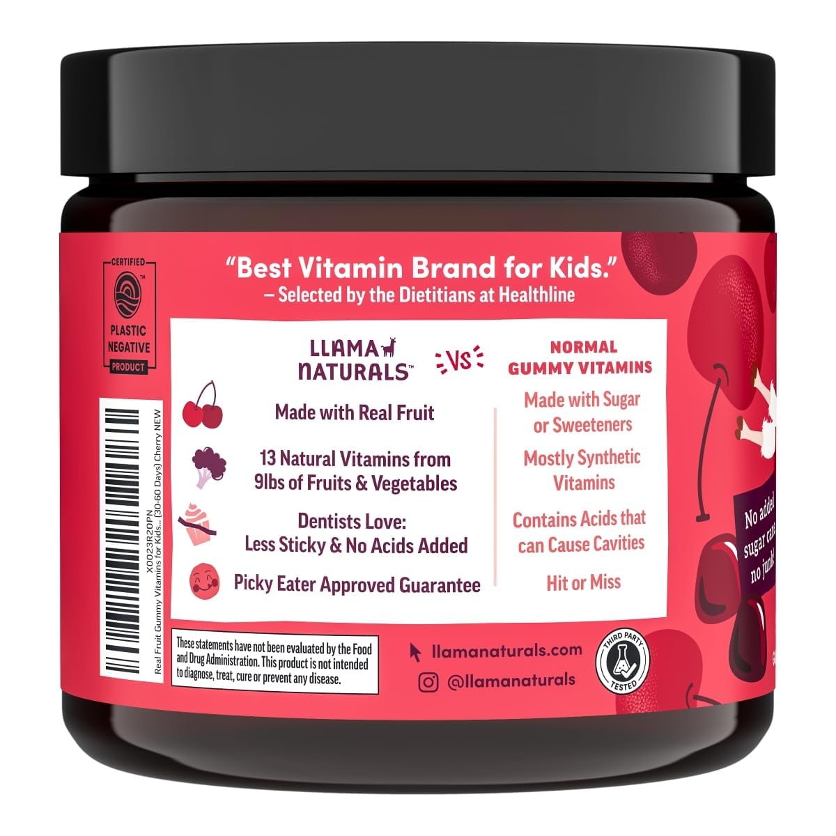 Llama Naturals Kids Multivitamin Gummies packaging side view