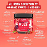 Llama Naturals Kids Multivitamin Gummies side view with ingredients