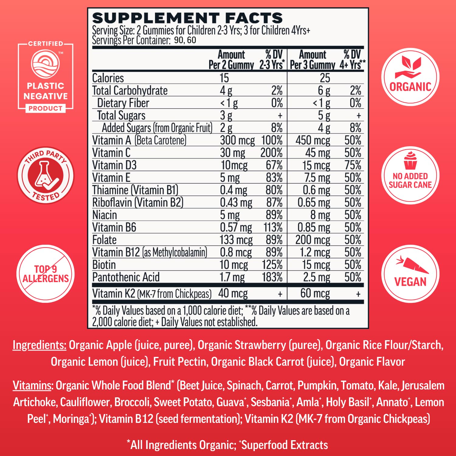 Llama Naturals Kids Multivitamin Gummies strawberry flavour close-up