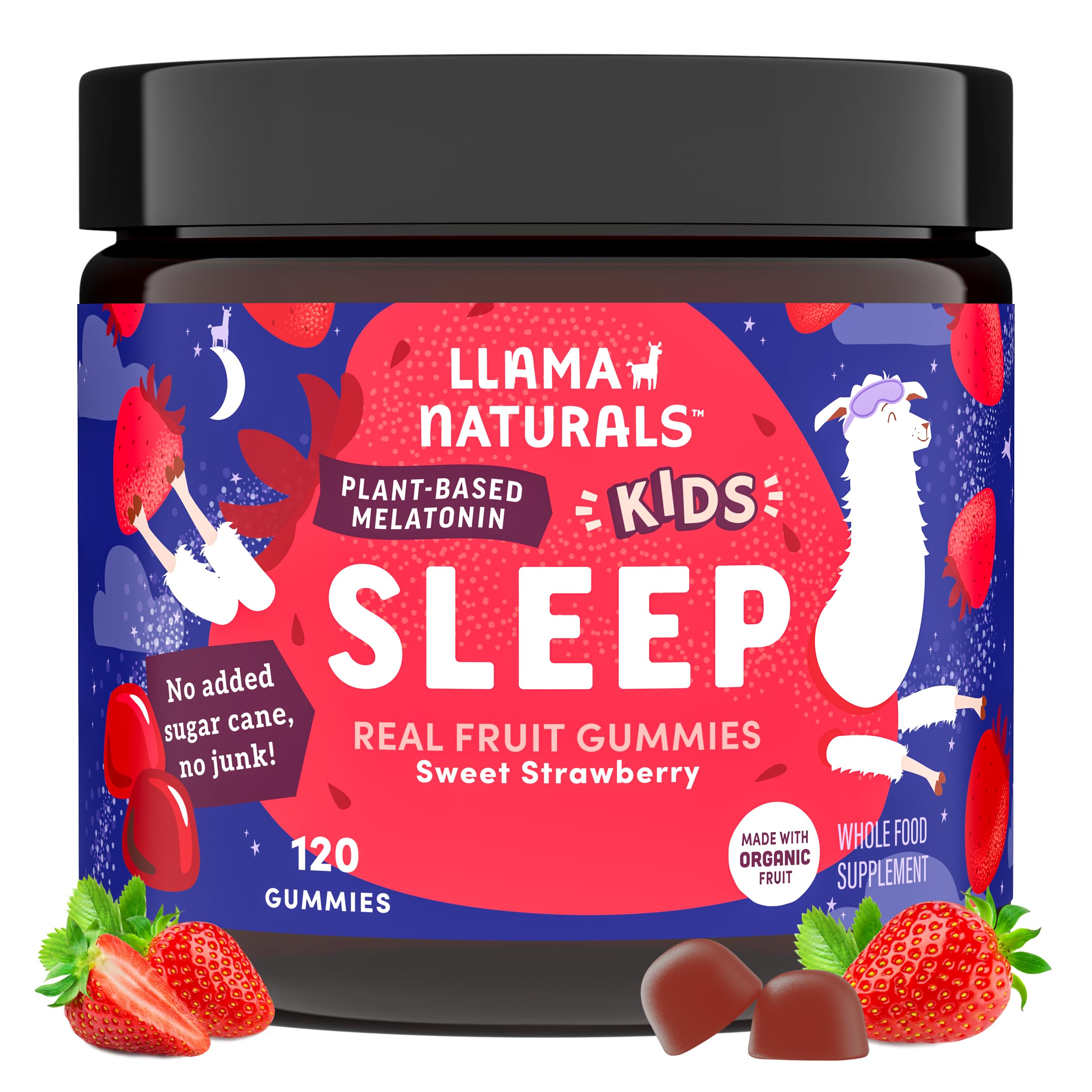 Llama Naturals Organic Kids Phytomelatonin Gummies 120ct Strawberry front view