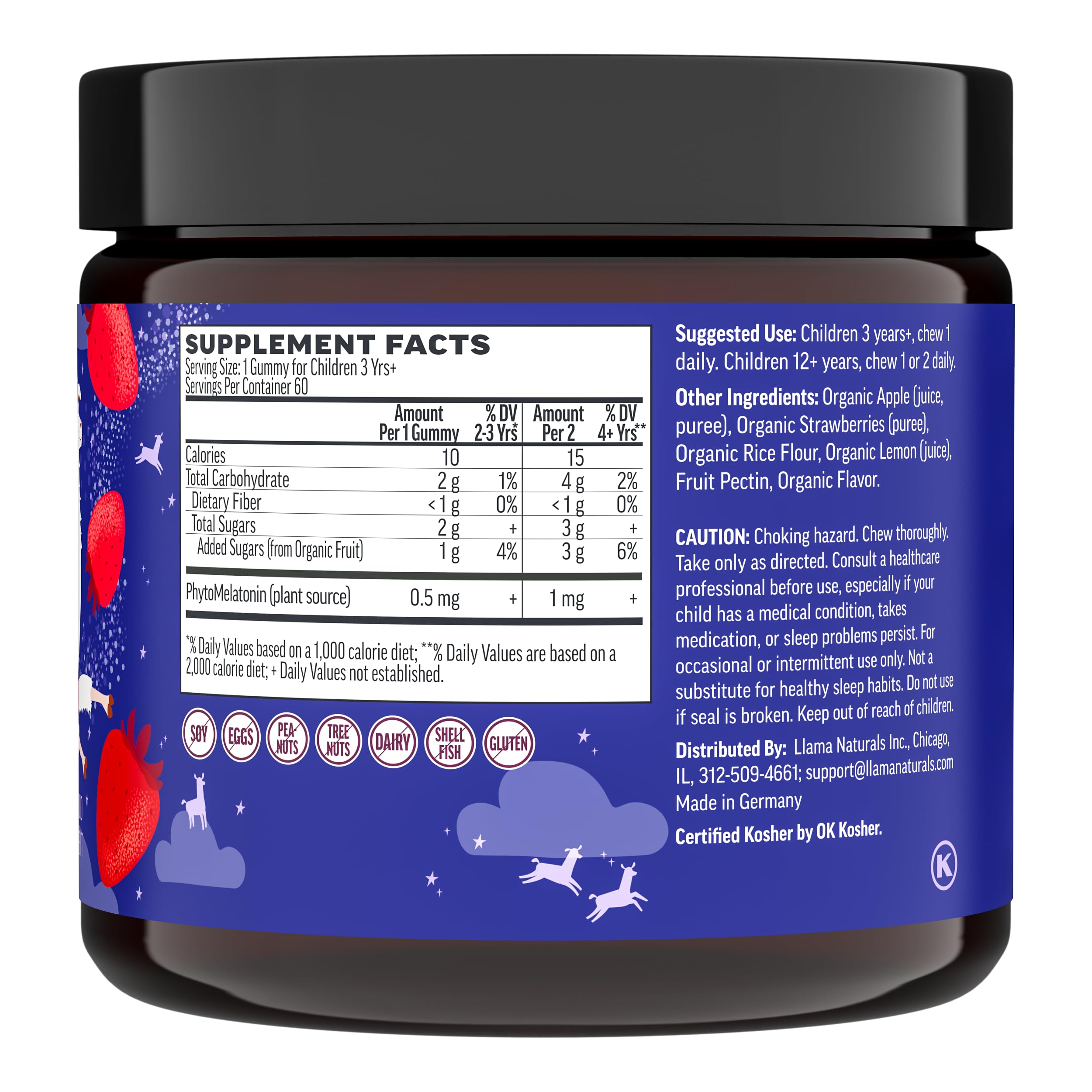 Llama Naturals Organic Kids Phytomelatonin Gummies packaging side view