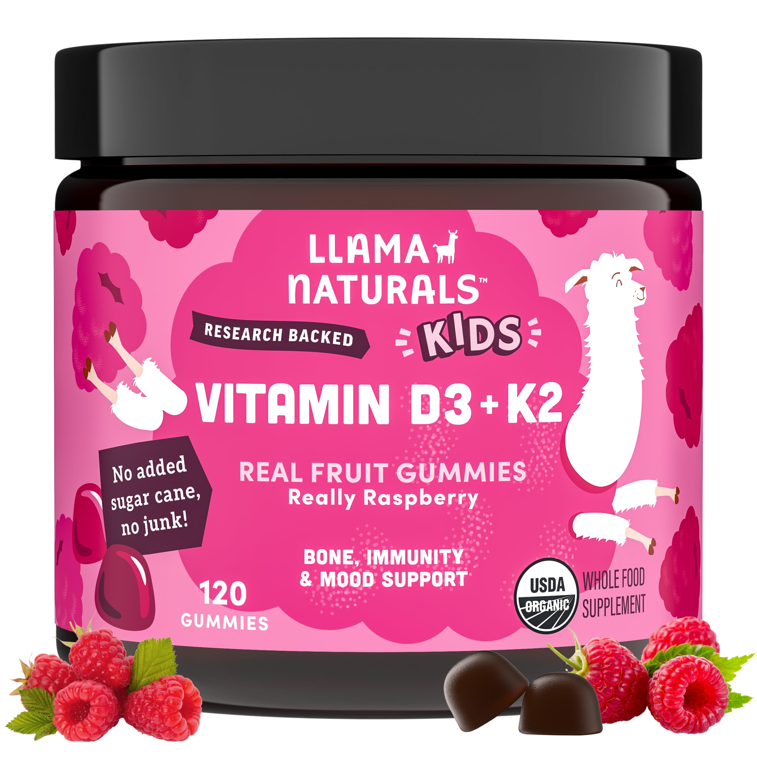Llama Naturals Organic Vitamin D3 + K2 Gummies front view