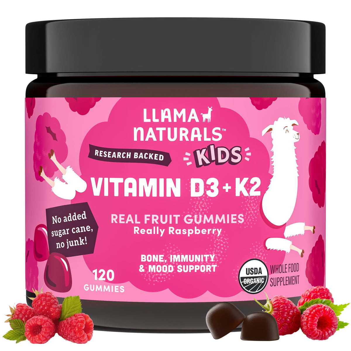 Llama Naturals Organic Vitamin D3 + K2 Gummies front view