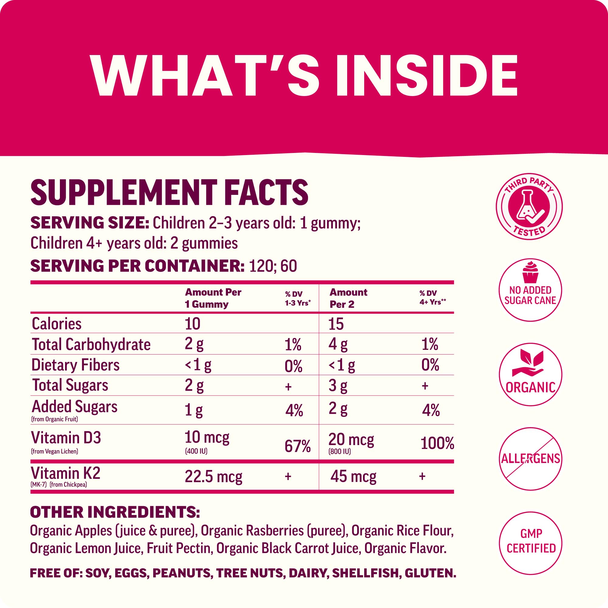 Llama Naturals Organic Vitamin D3 + K2 Gummies with real fruit