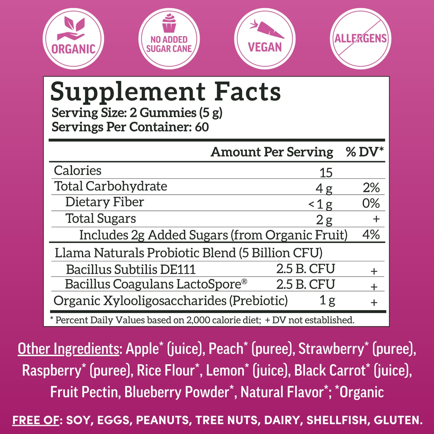Llama Naturals Prebiotic Probiotic Gummies 340g packaging