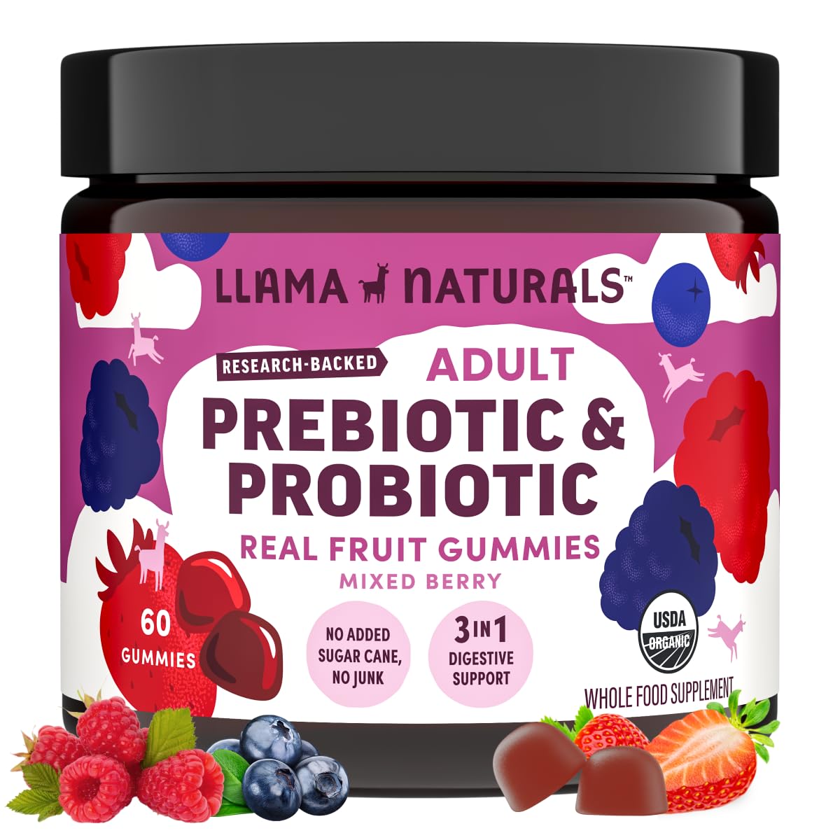 Llama Naturals Probiotic and Prebiotic Gummies 200g front view