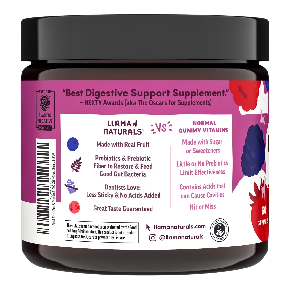 Llama Naturals Probiotic and Prebiotic Gummies side view