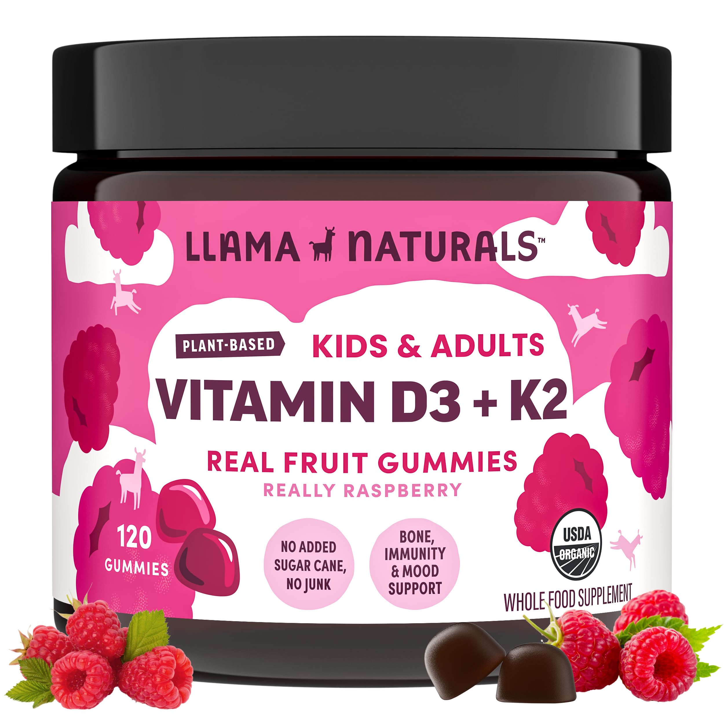 Llama Naturals Vitamin D3 + K2 Gummies front view packaging