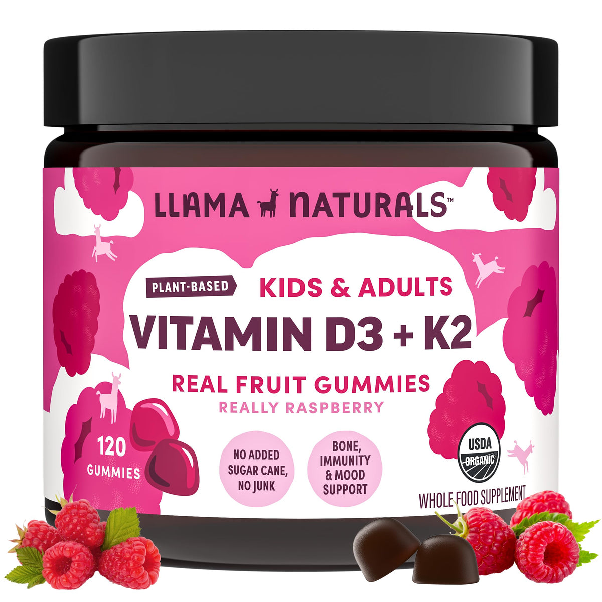 Llama Naturals Vitamin D3 + K2 Gummies front view packaging