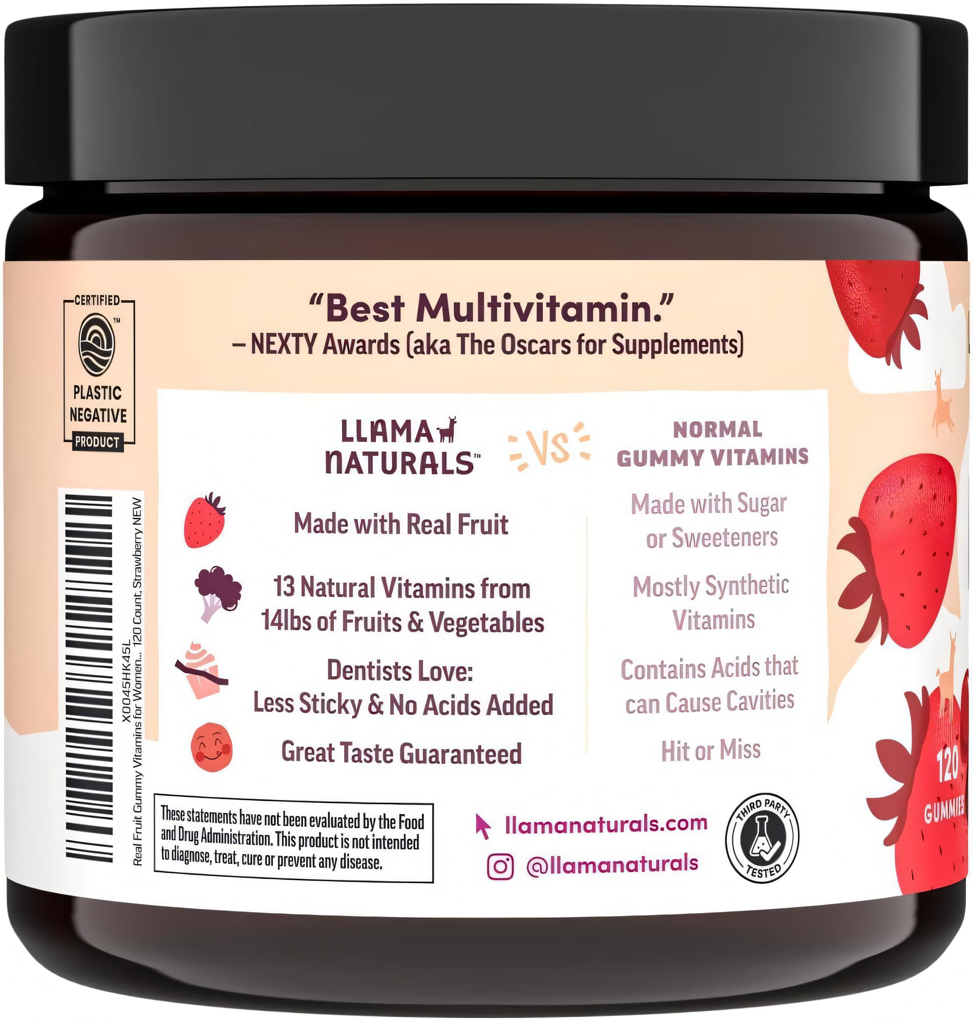 Llama Naturals Women's Multivitamin Gummies nutritional information