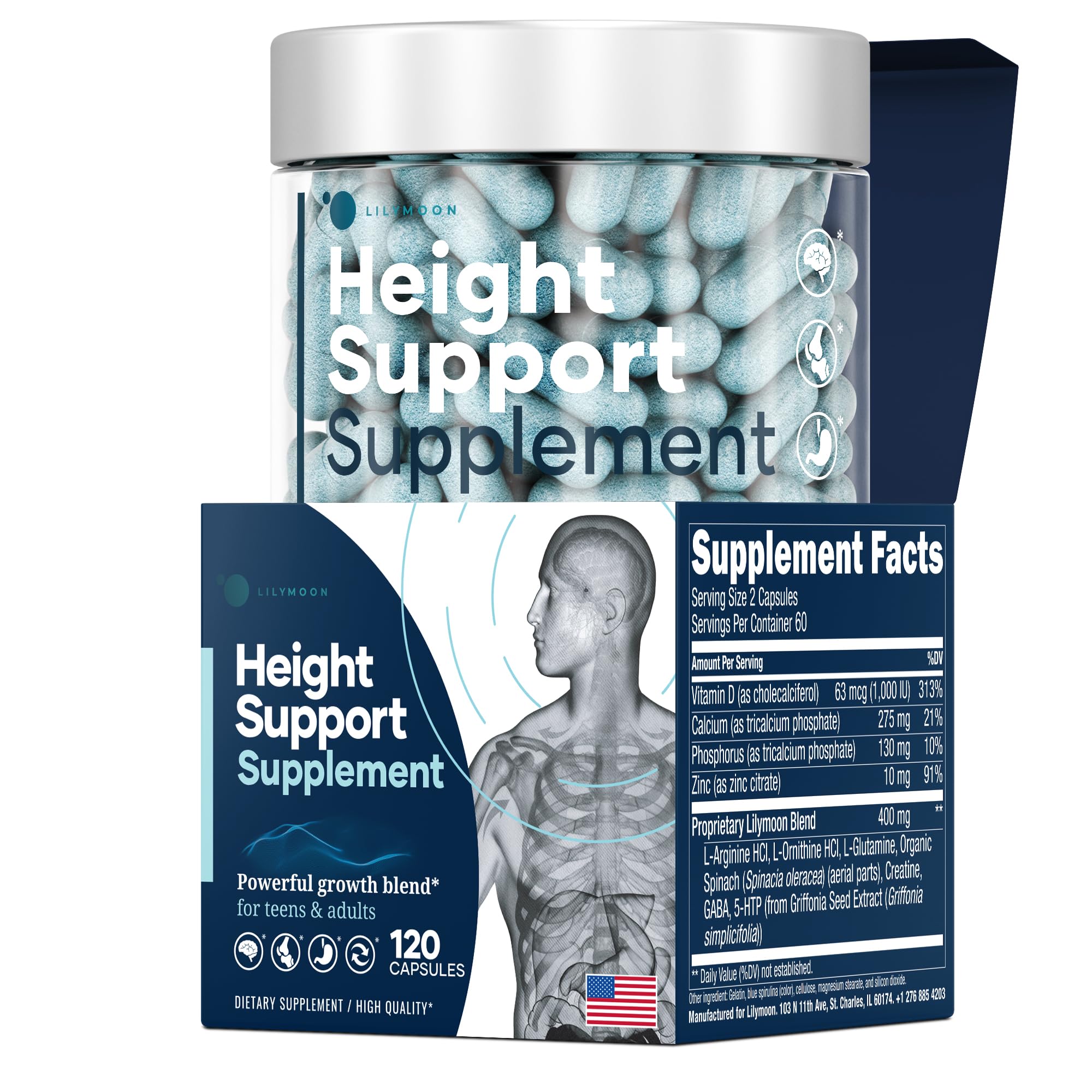 LM LILYNUTRAMOON Height & Bone Support Supplement front view