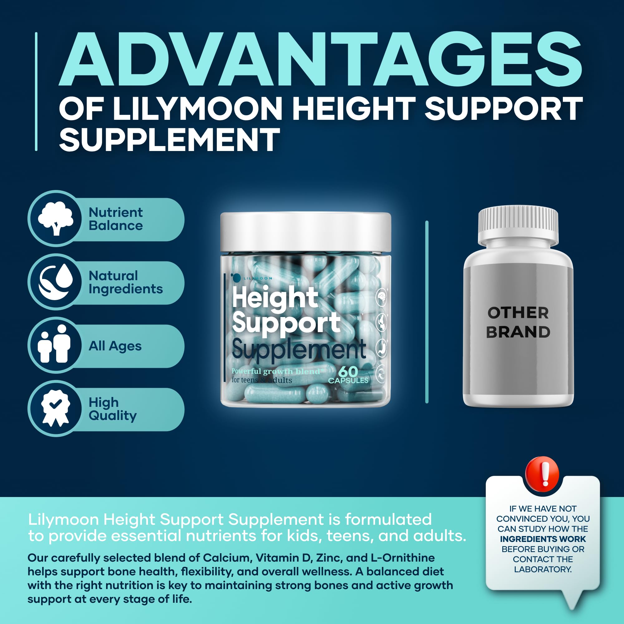LM LILYNUTRAMOON Height & Bone Support Supplement label details